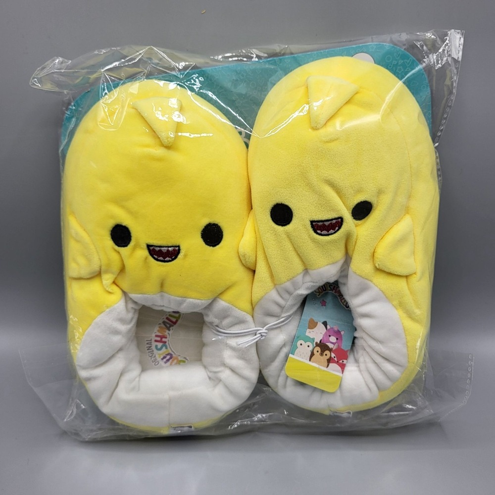 Squishmallows Baby Shark Yellow Plush Slippers Size 2/3 For Kids By Kellytoy